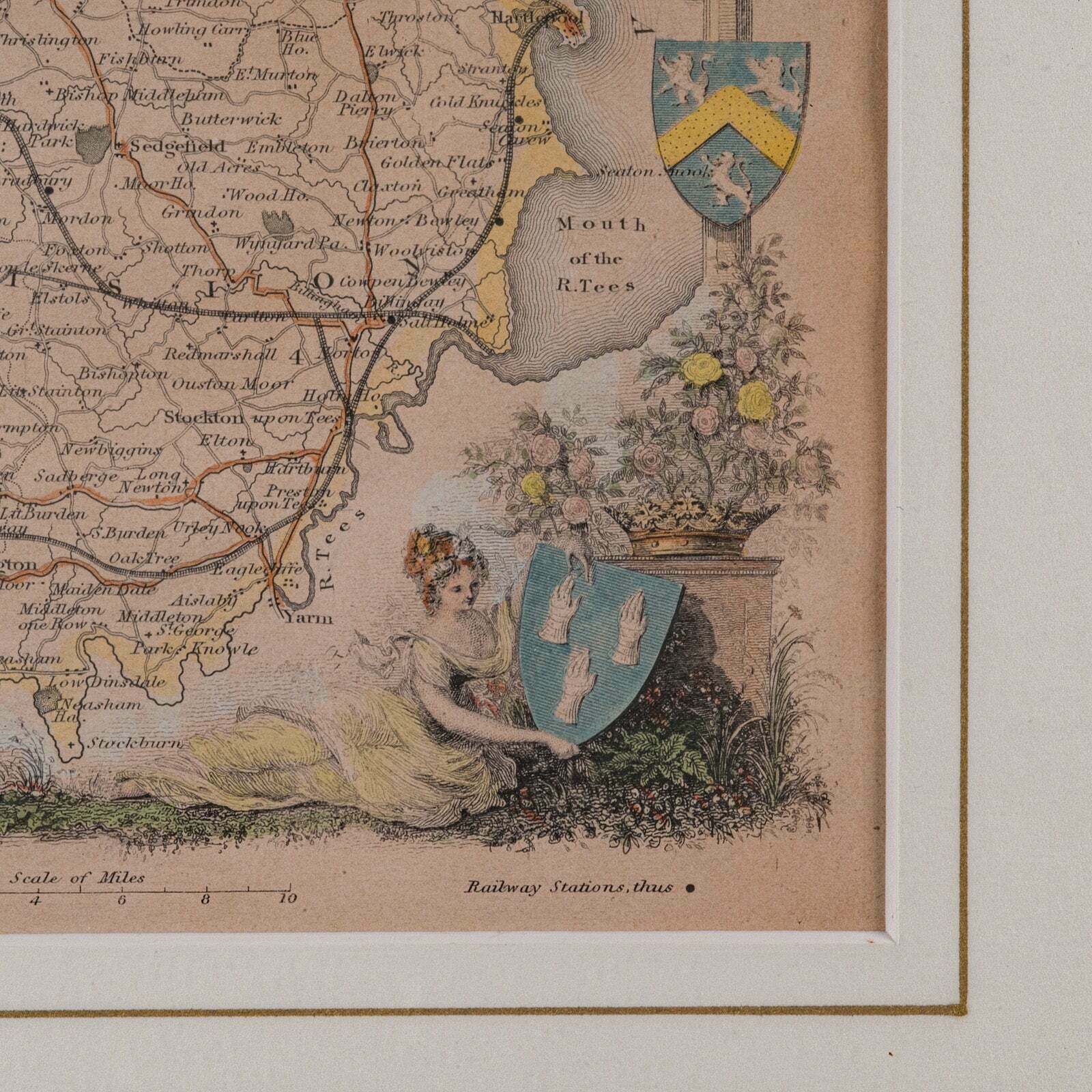 Antique Lithography Map, County Durham, English, Framed Cartography, Victorian photo vintage