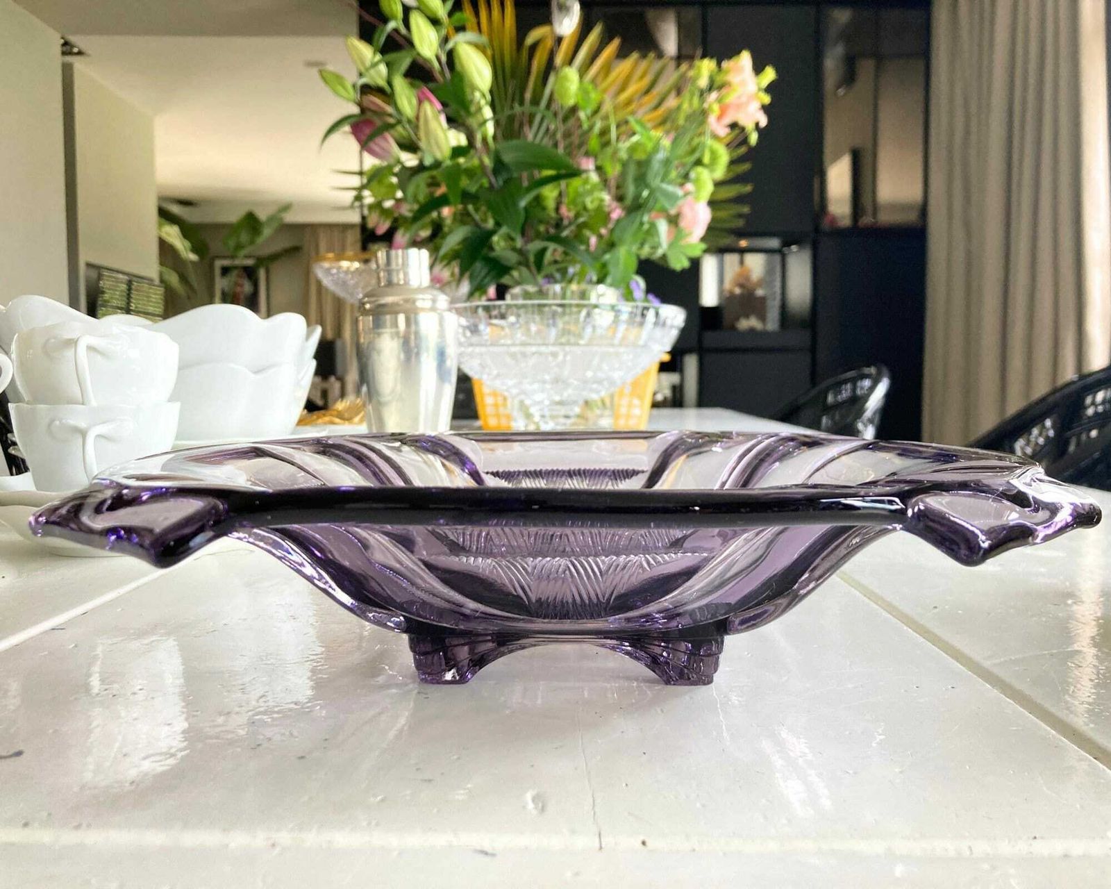Large Lavender Bowl | Belgium Antique Purple Fruit Dish | 12.99" (33cm) photo vintage