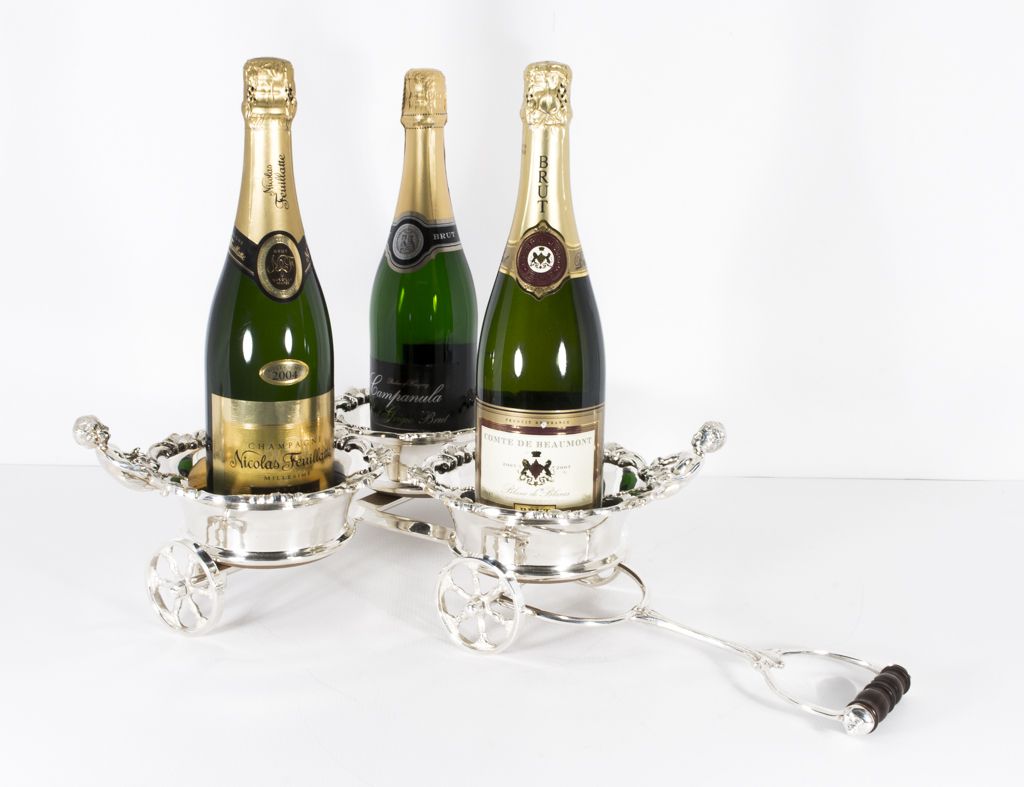 Vintage English Silver Plated Triple Drinks Cart Coaster  20th C photo furniture