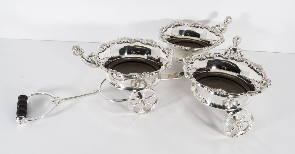 Vintage English Silver Plated Triple Drinks Cart Coaster  20th C photo Furniture