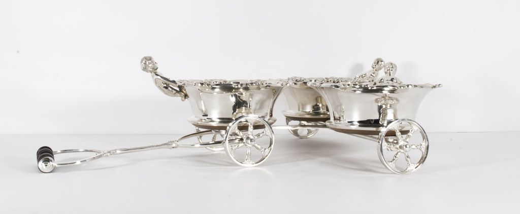 Vintage English Silver Plated Triple Drinks Cart Coaster  20th C photo vintage
