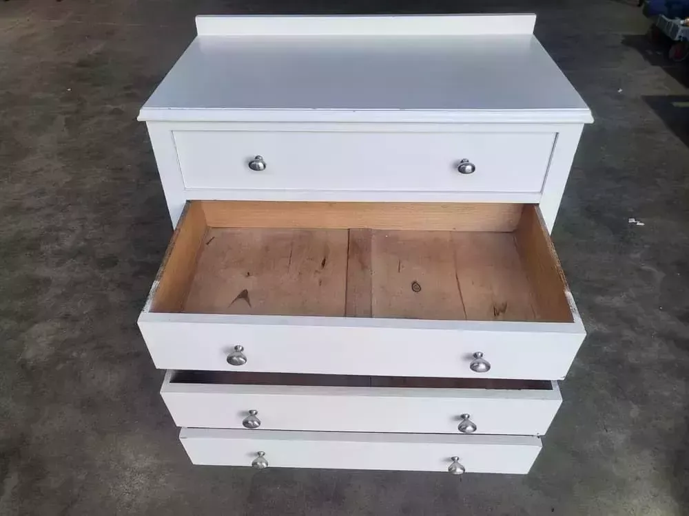 20thc White Small Chest Of Drawers 4 Drawers Bracket Feet Bedroom photo for sale