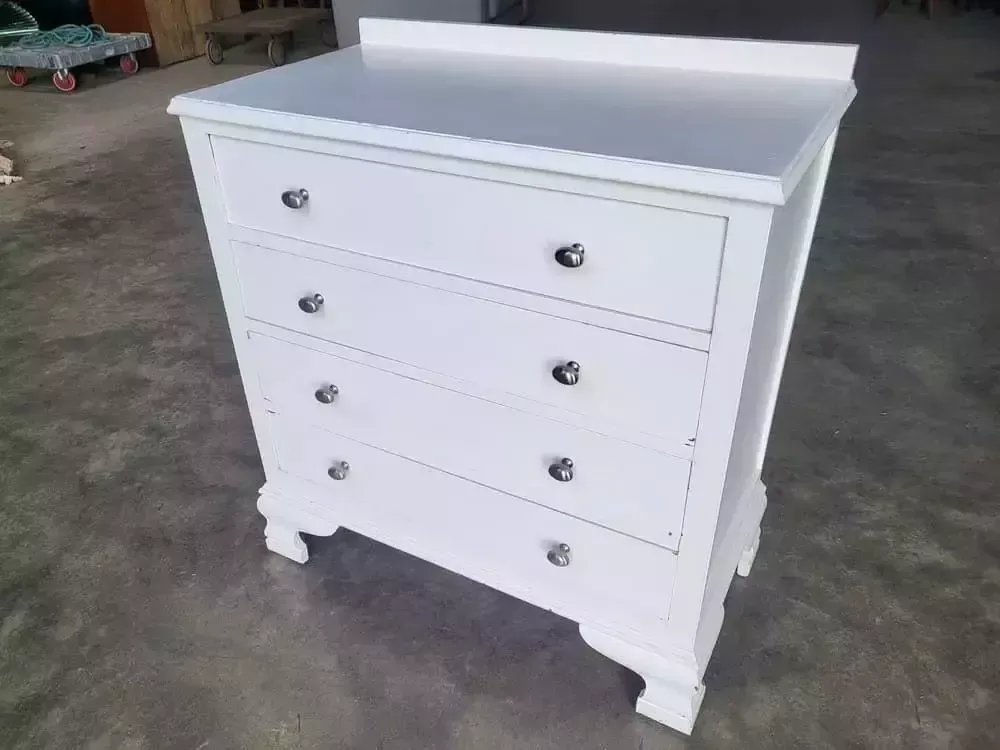 20thc White Small Chest Of Drawers 4 Drawers Bracket Feet Bedroom photo vintage