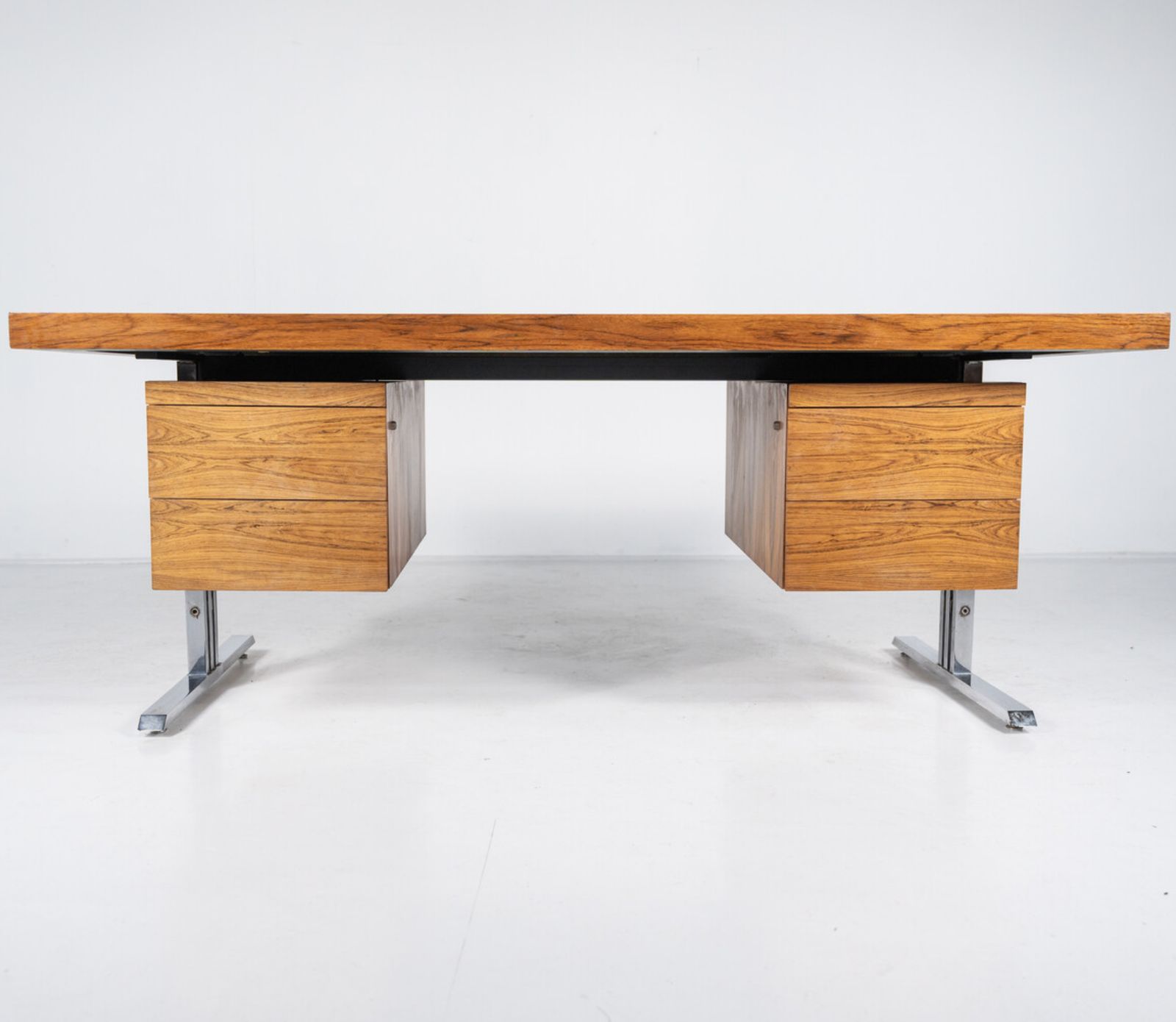 Mid Century Modern Wooden And Chrome Desk, Italy, 1970s