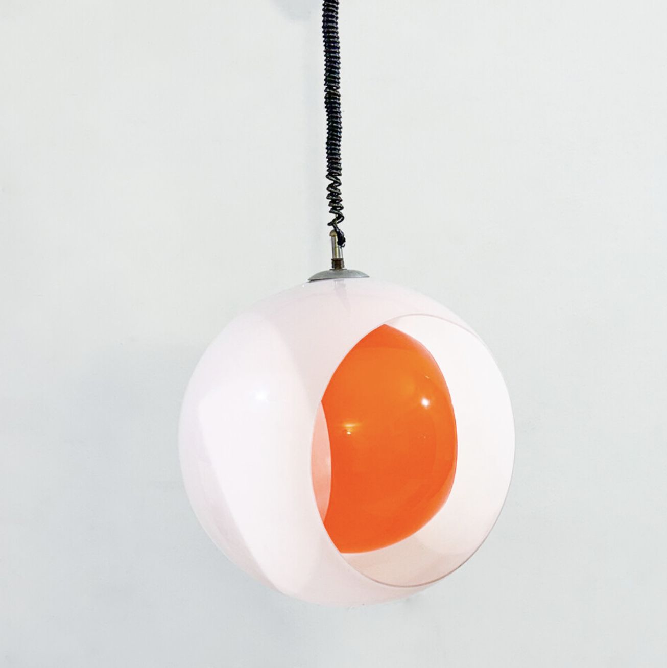 Mid Century Murano Glass White And Orange Suspension Model “Eclisse” By Carlo Nason For Mazzega, Italy, 1960s
