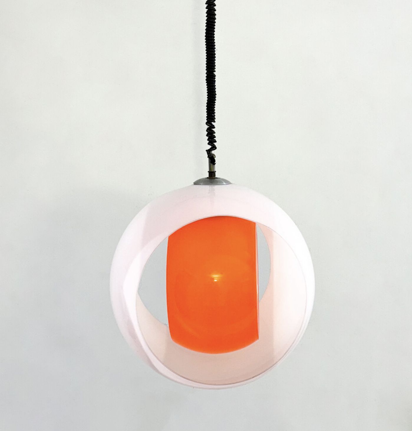 Mid Century Murano Glass White And Orange Suspension Model “Eclisse” By Carlo Nason For Mazzega, Italy, 1960s photo Lighting
