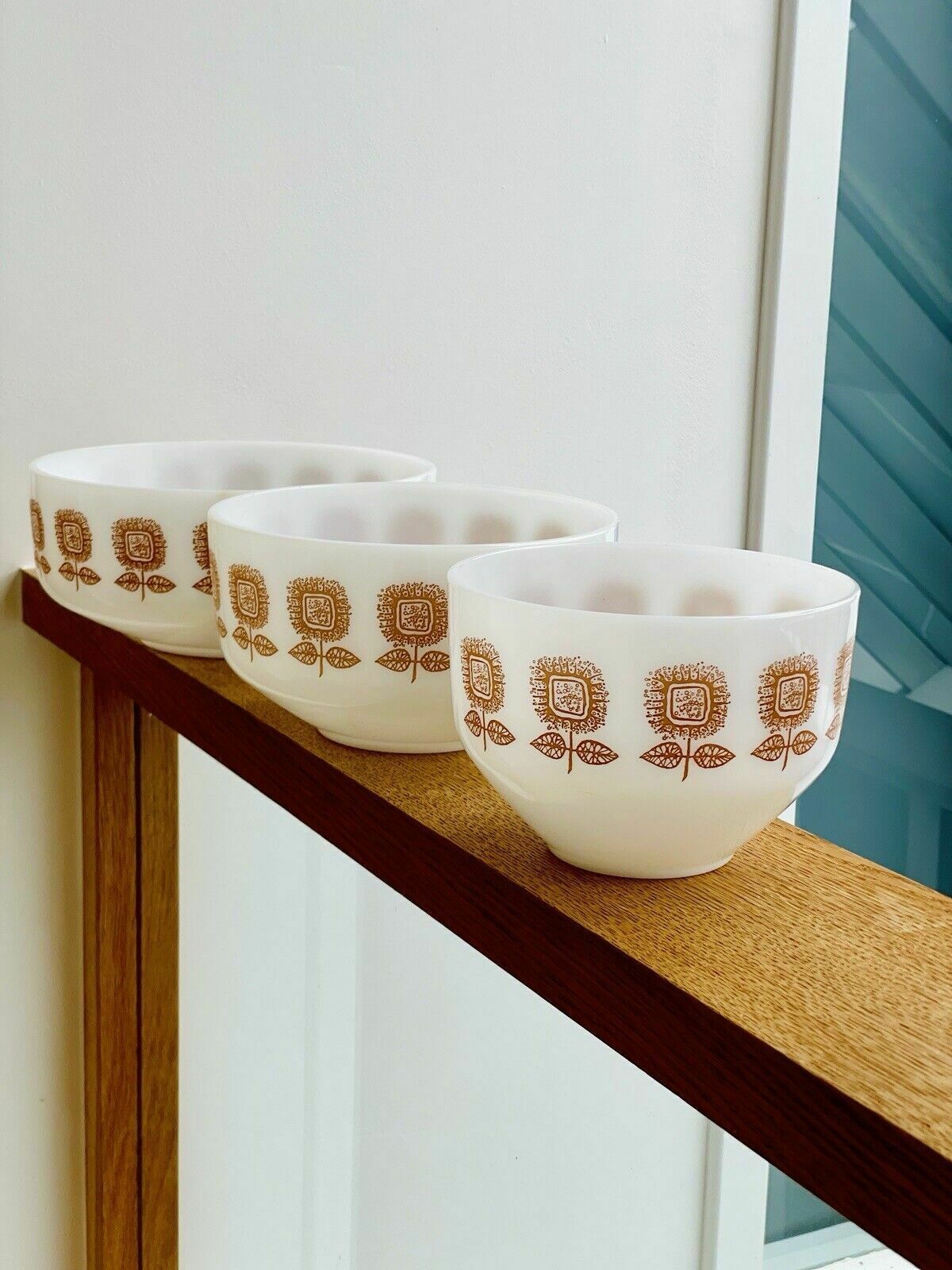 photo buy 3 Vintage Federal Connoisseur Sunflower Mixing Bowls From The 1960s.
