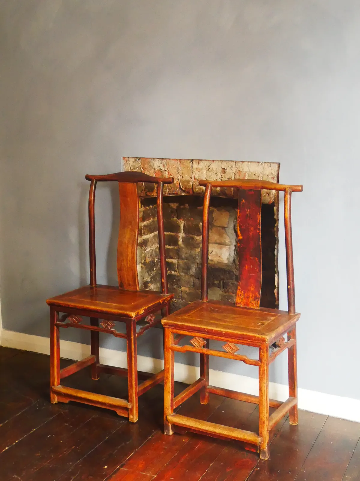 Pair Of Signed Late Qing Dynasty/Early Republic Era Yoke Back Chairs photo for sale