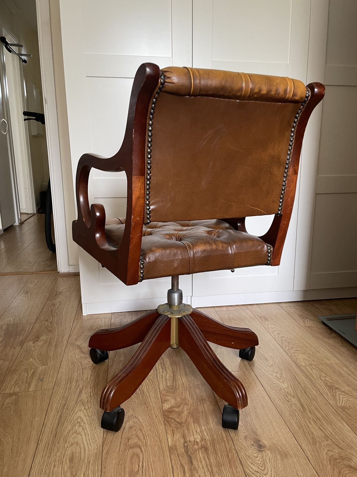 Captain's Wooden Swivel Chair, Embroidered With Leather Upholstery. photo 200.0