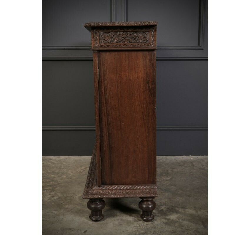 Furniture Anglo Indian Padauk Wood Carved Side Cabinet photo