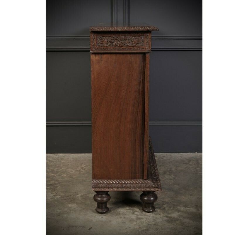 photo vintage Anglo Indian Padauk Wood Carved Side Cabinet