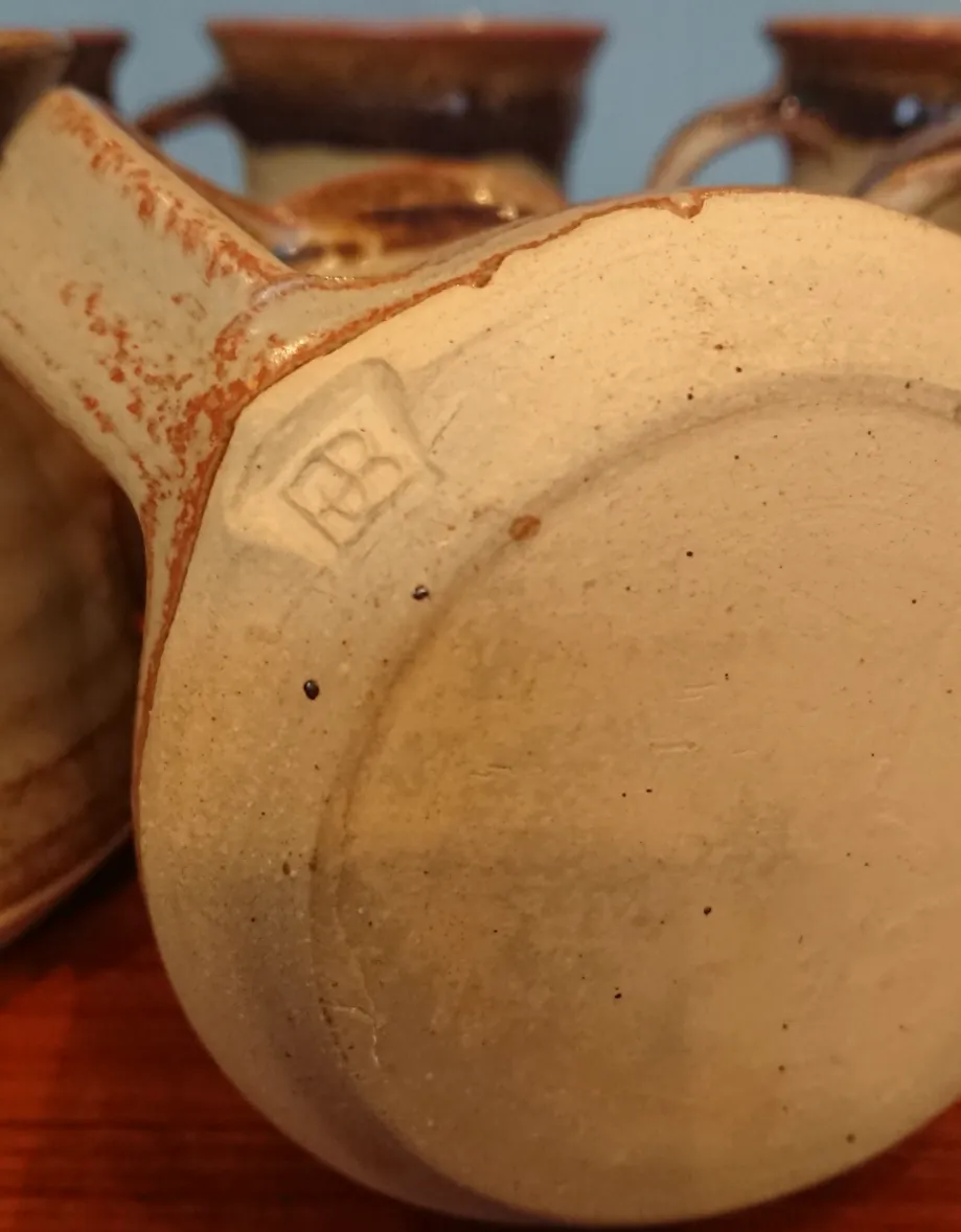 Set Of Six Matching Studio Pottery Mugs By Ernest Bernard Jones photo for sale