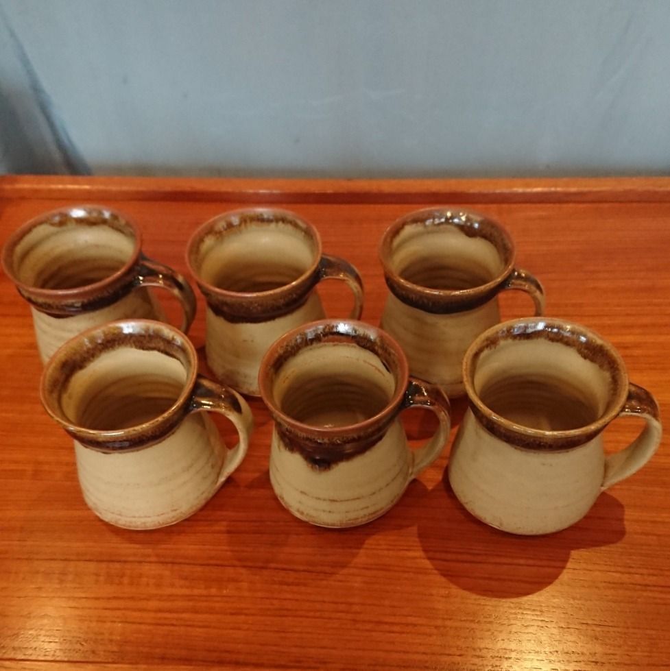 Set Of Six Matching Studio Pottery Mugs By Ernest Bernard Jones photo vinterior