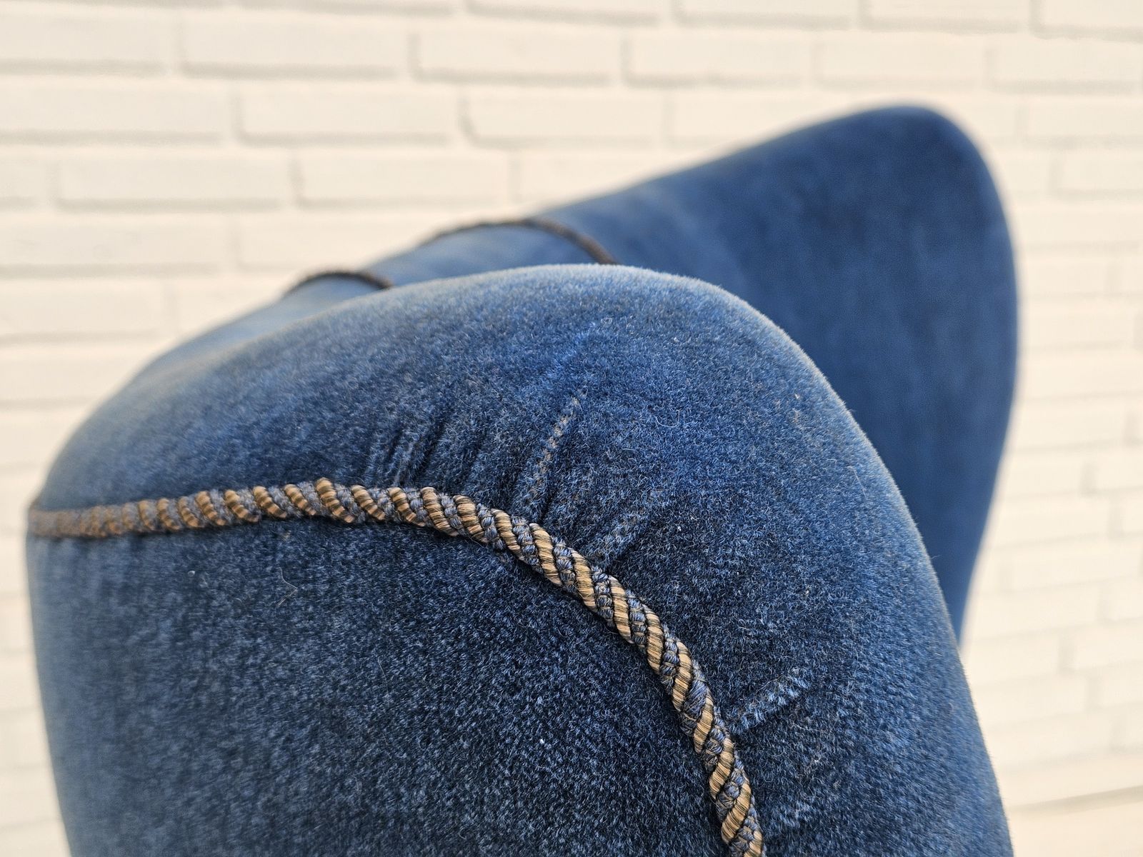 1960s, Danish Highback Relax Armchair, Original Condition, Blue Furniture Velour. photo vinterior