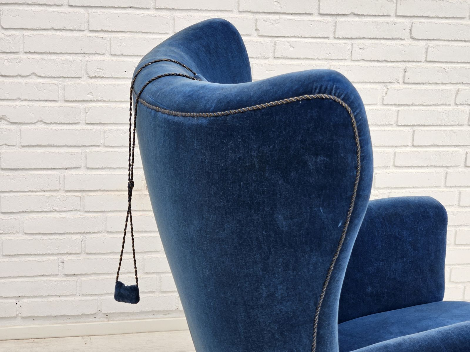 Furniture 1960s, Danish Highback Relax Armchair, Original Condition, Blue Furniture Velour. photo