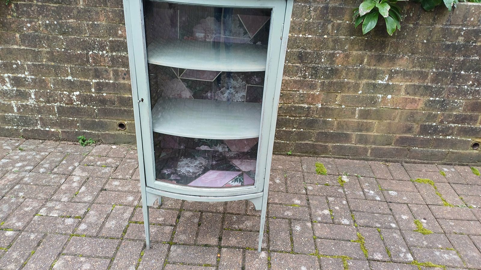 Unique Vintage Victorian Painted Display Cupboard Green With Mirror Top And Interior Decoupage. photo 350.0