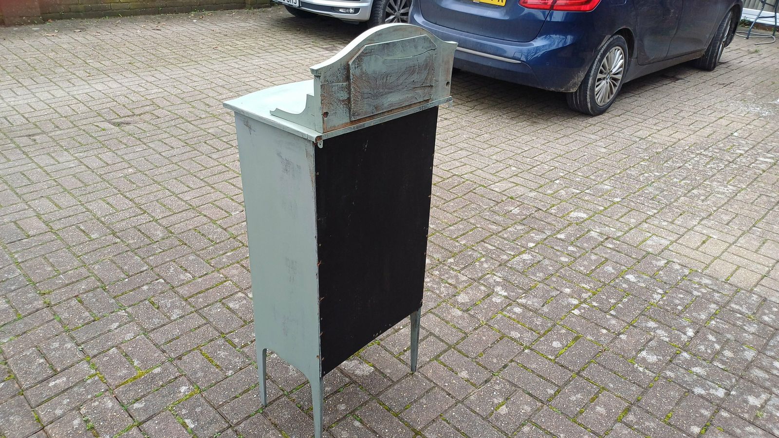 photo for sale Unique Vintage Victorian Painted Display Cupboard Green With Mirror Top And Interior Decoupage.
