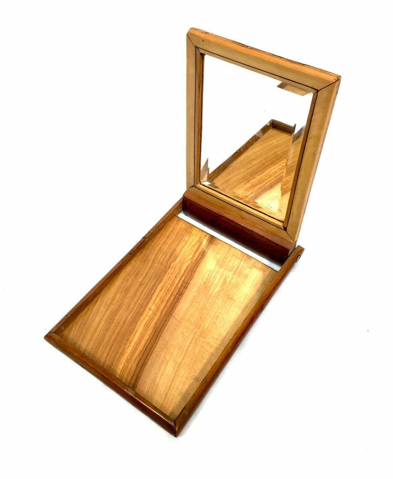 Antique Wooden Olive Wood Sorento Ware Travel Mirror / Italian C.1900 photo Home Decor