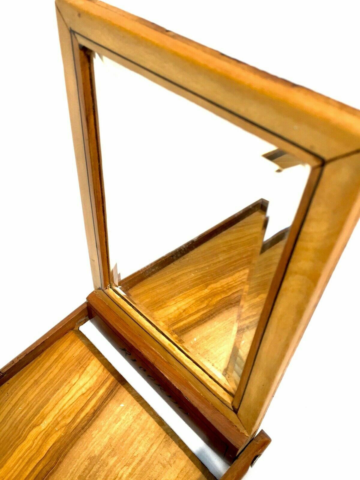 Antique Wooden Olive Wood Sorento Ware Travel Mirror / Italian C.1900 photo 85.0