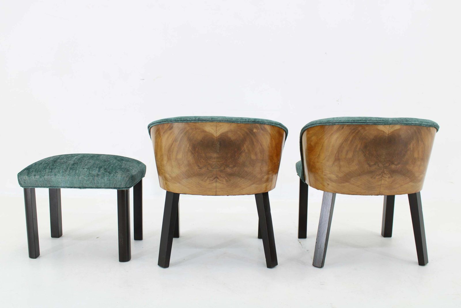 Furniture 1940s Pair Of Chairs With Stool, Italy photo