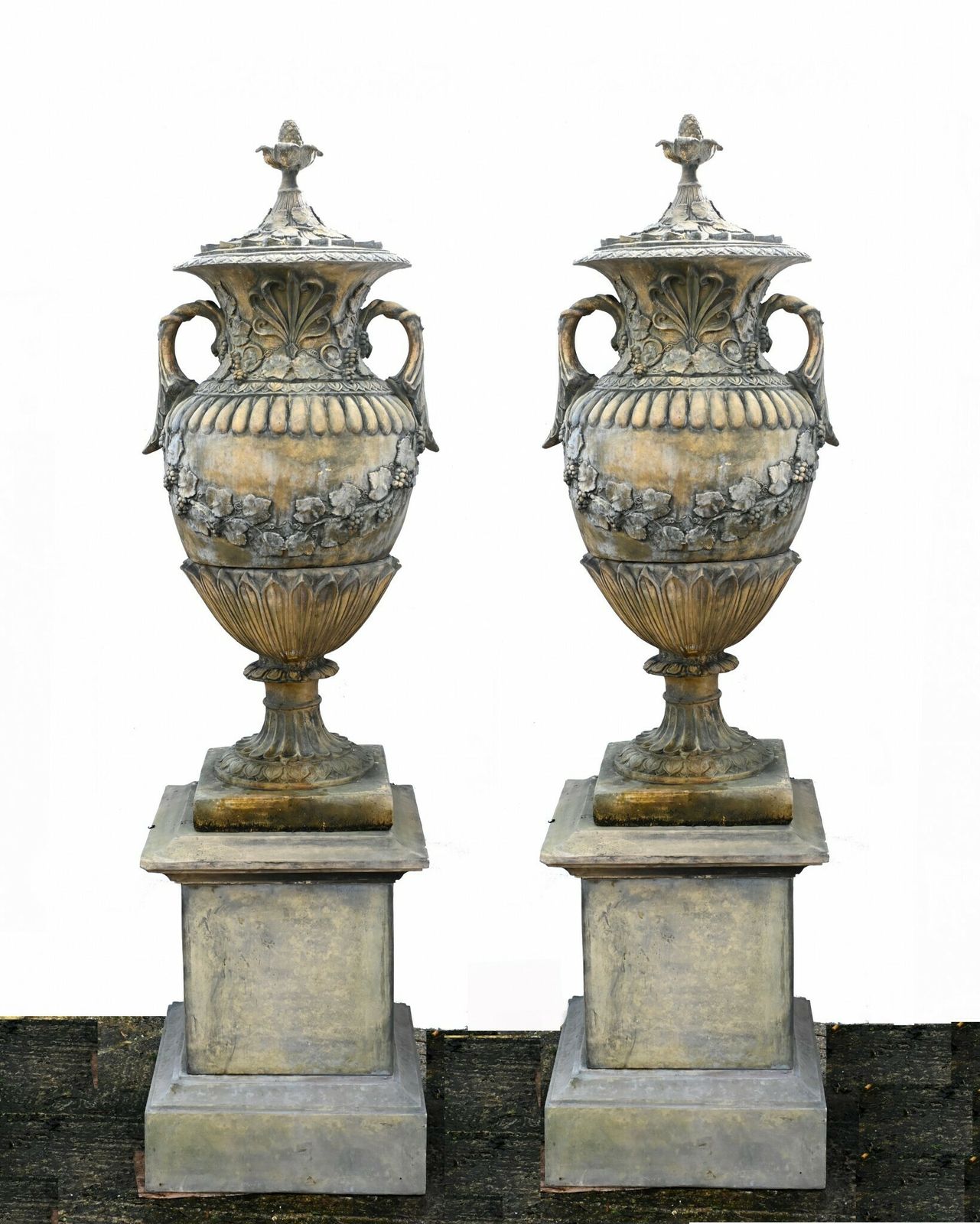 Pair Stone Garden Urns Classical Amphora English Garden Vase