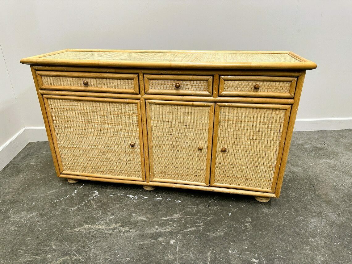 photo furniture Naturel Vintage Bamboe En Rotan Dressoir Italië Jaren 1970