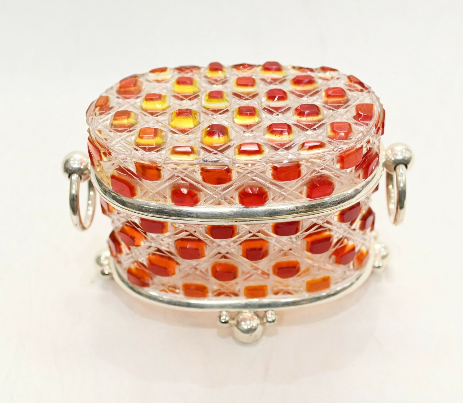 Victorian Glass Casket Hobnail Cranberry Crystal Jewellery Box photo furniture