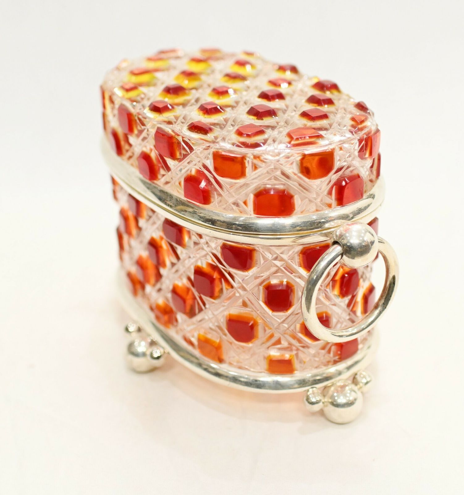 Victorian Glass Casket Hobnail Cranberry Crystal Jewellery Box photo Home Decor