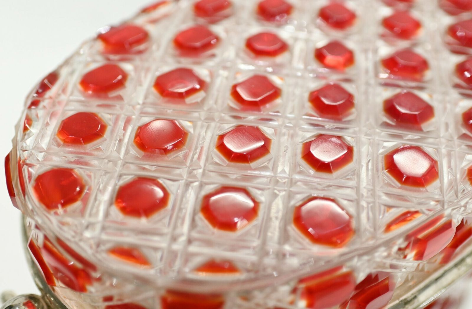 photo vinterior Victorian Glass Casket Hobnail Cranberry Crystal Jewellery Box