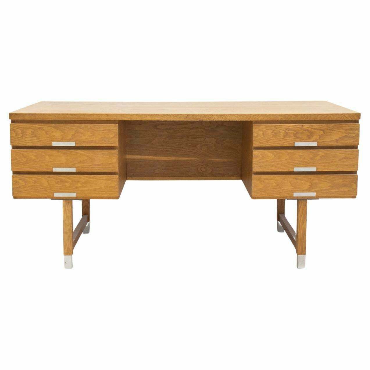 Oak Writing Desk With Aluminum Details Attributed To Kai Kristiansen
