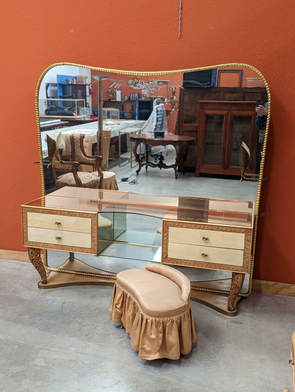 Italian Midcentury Vanity Dresser In Parchment By Pierluigi Colli, 1950s photo for sale