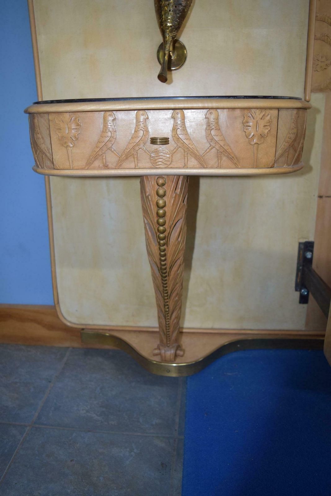 Italian Midcentury Bed With Night Stands In Parchment By Pierluigi Colli, 1950s photo buy