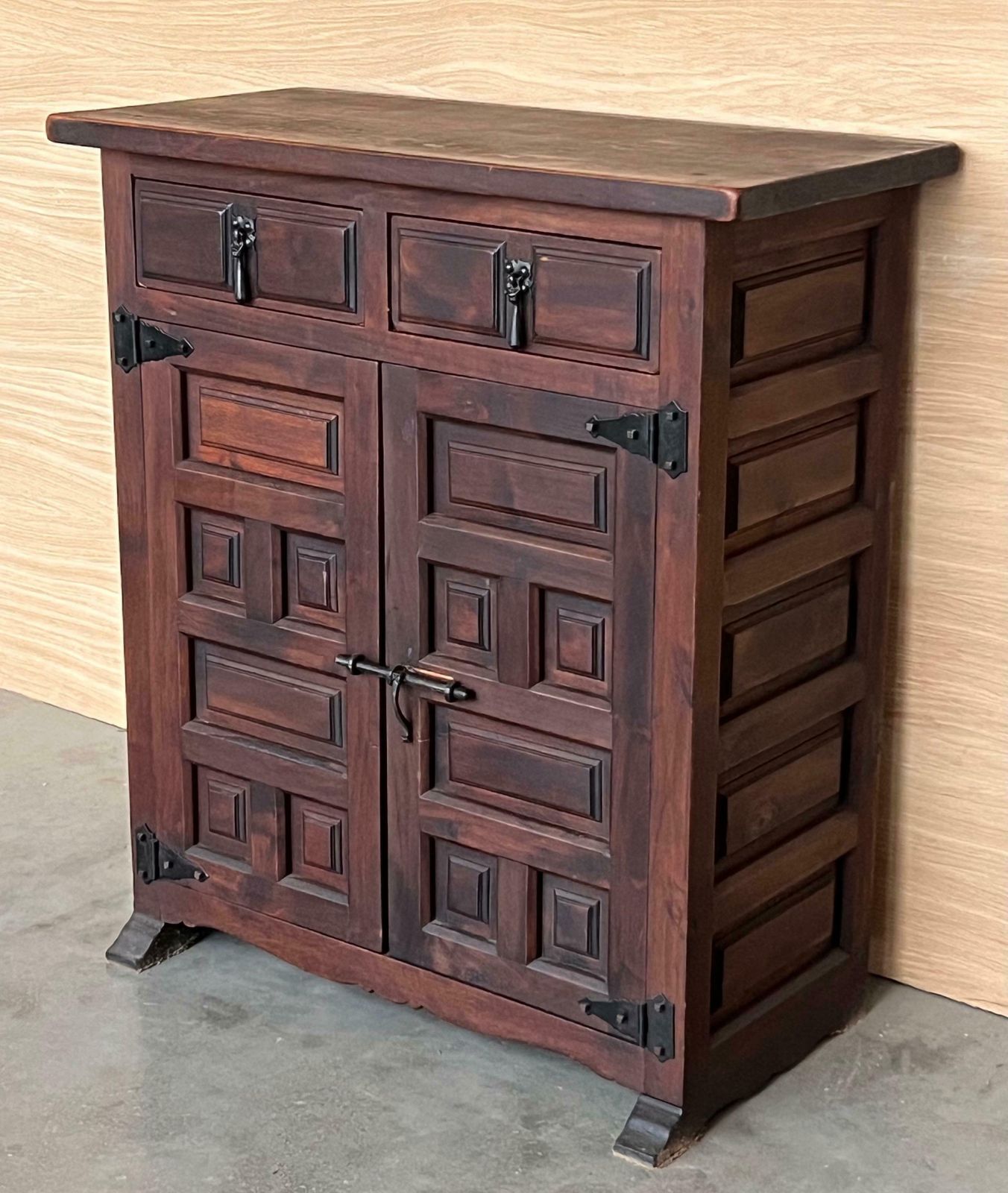 19th Spanish Baroque Carved Walnut Narrow Two Drawer Credenza Or Buffet photo 2291.0