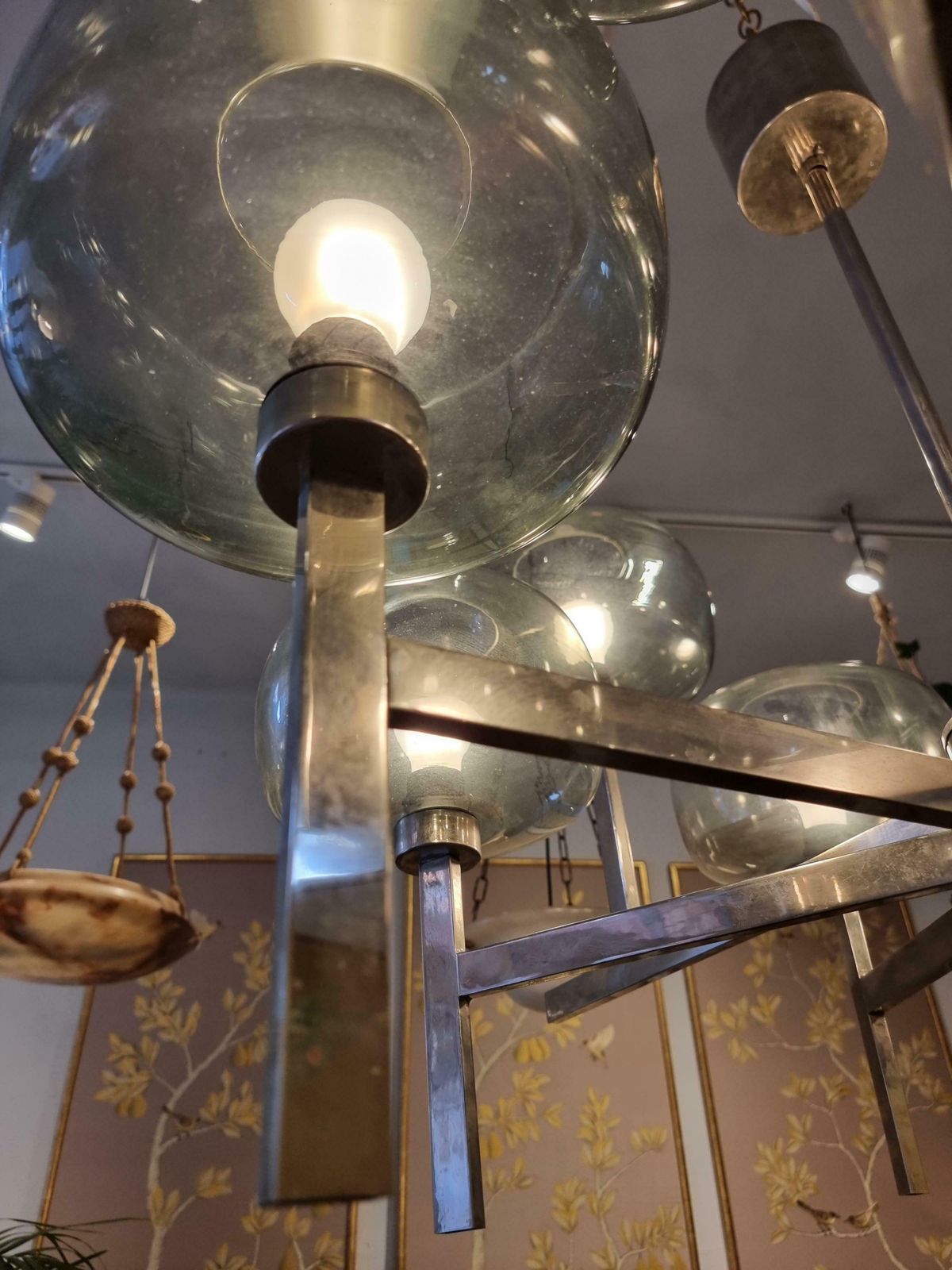 Holger Johansson, Chandelier, Scandinavian Modern / Midcentury, Chrome & Glass photo Lighting