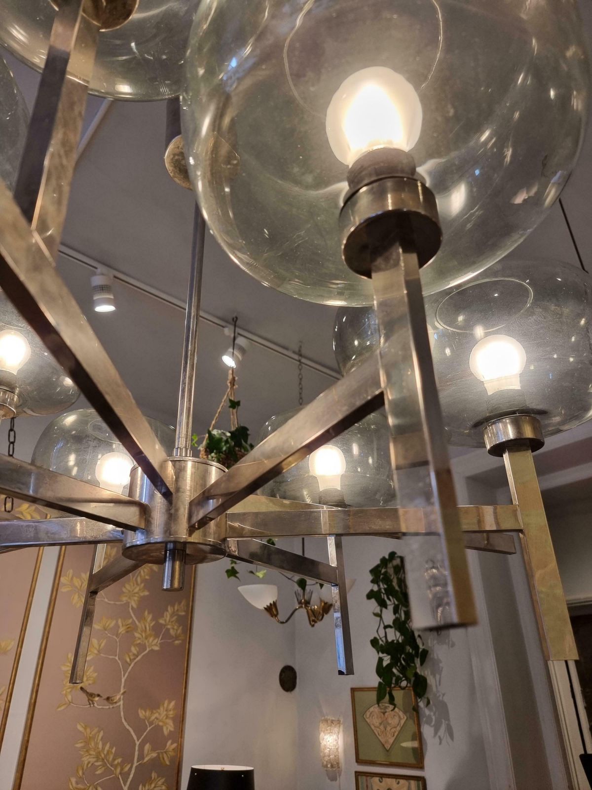 Holger Johansson, Chandelier, Scandinavian Modern / Midcentury, Chrome & Glass photo buy