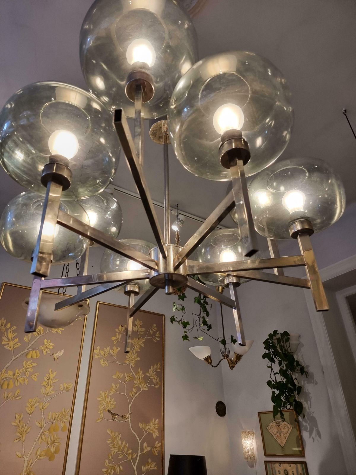 photo furniture Holger Johansson, Chandelier, Scandinavian Modern / Midcentury, Chrome & Glass