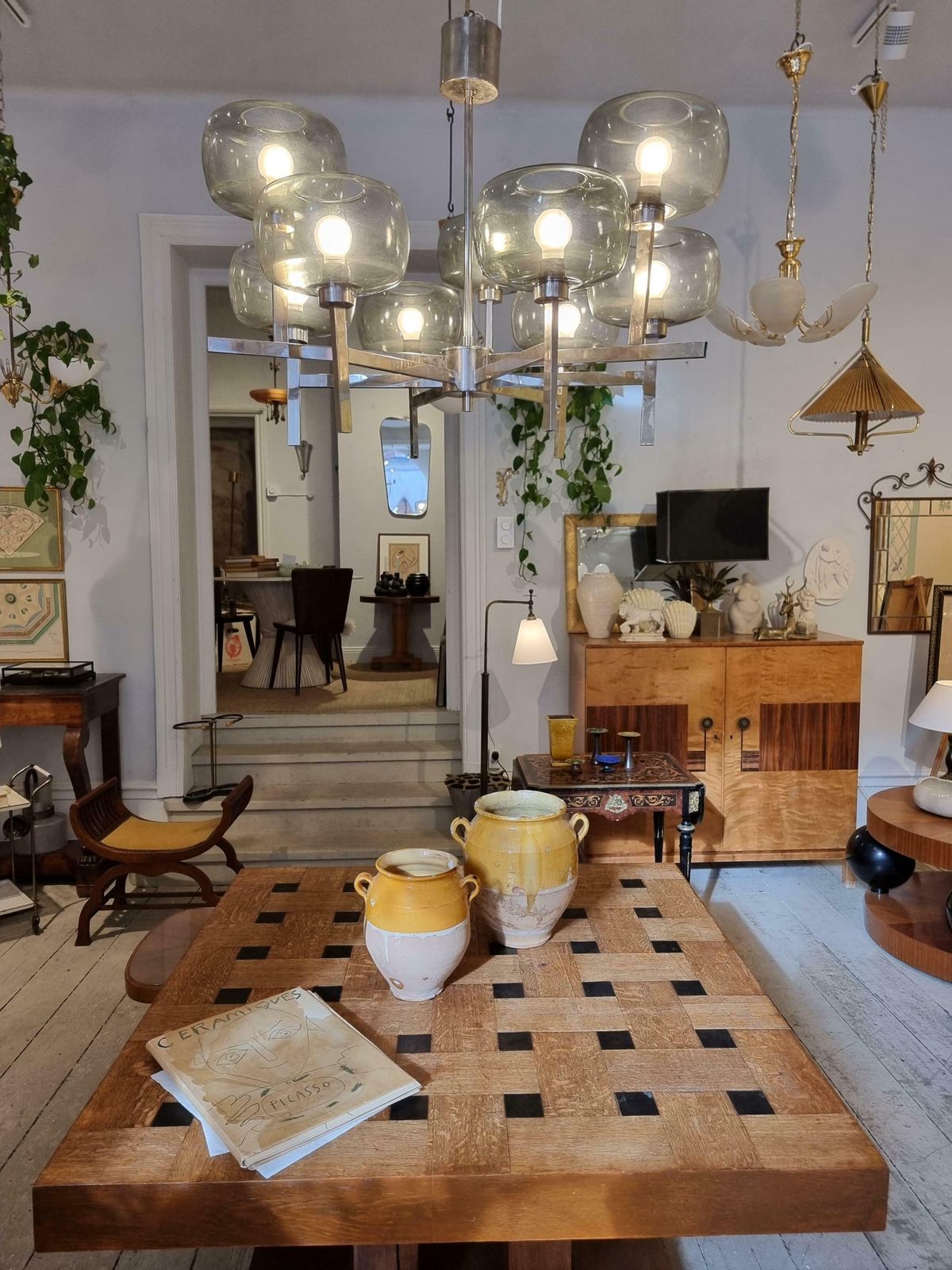 photo vinterior Holger Johansson, Chandelier, Scandinavian Modern / Midcentury, Chrome & Glass