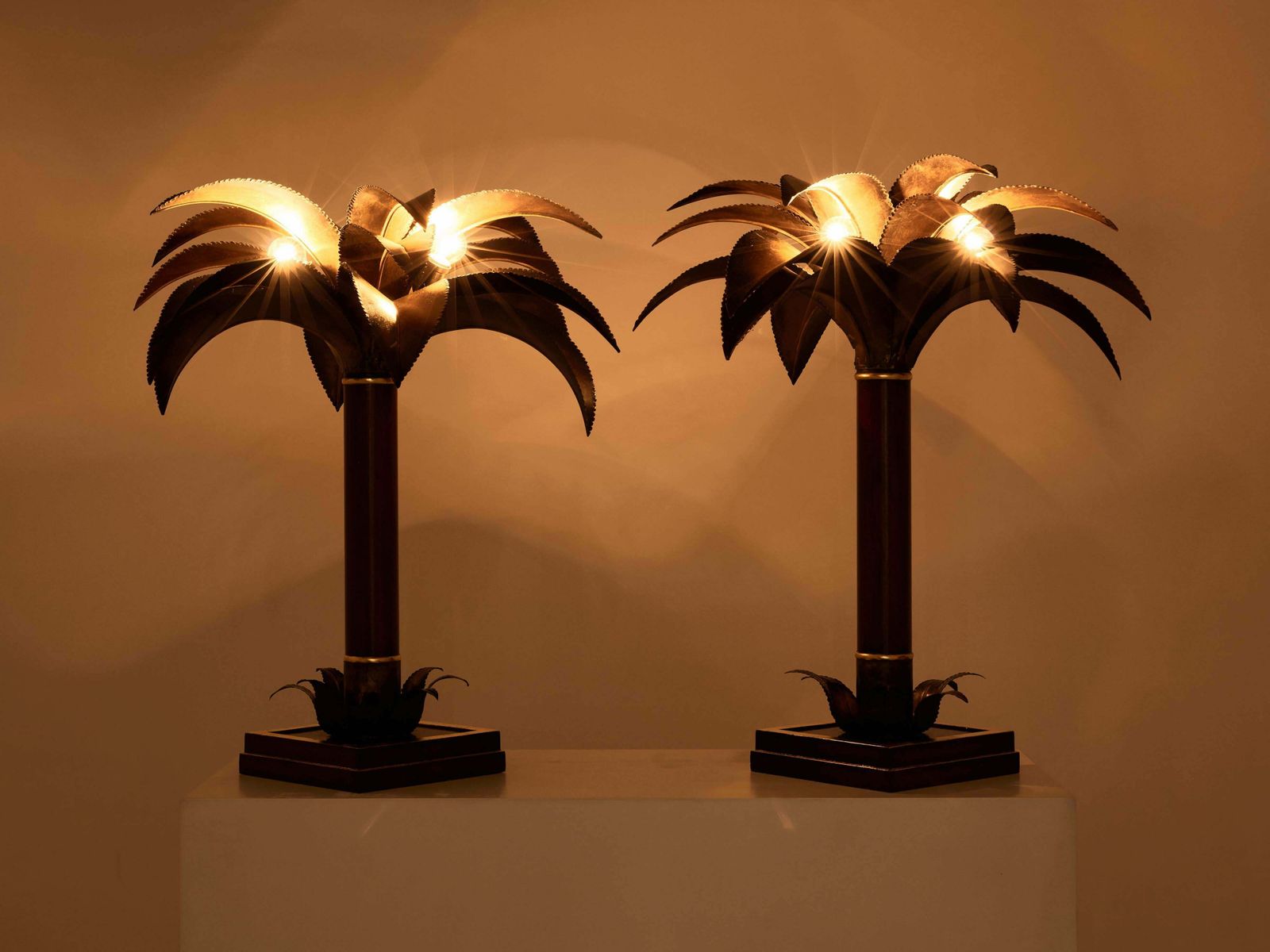 photo vinterior Maison Jansen Early Palm Tree Lamps Mahogany Bronze 1960