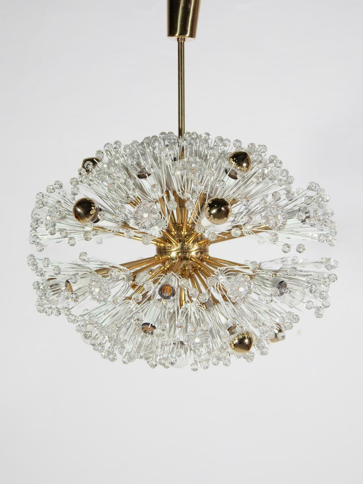 Eclipse Emile Stejnar Blowball Brass A Crystal Chandelier, Rupert Nikoll, 1950s photo Lighting
