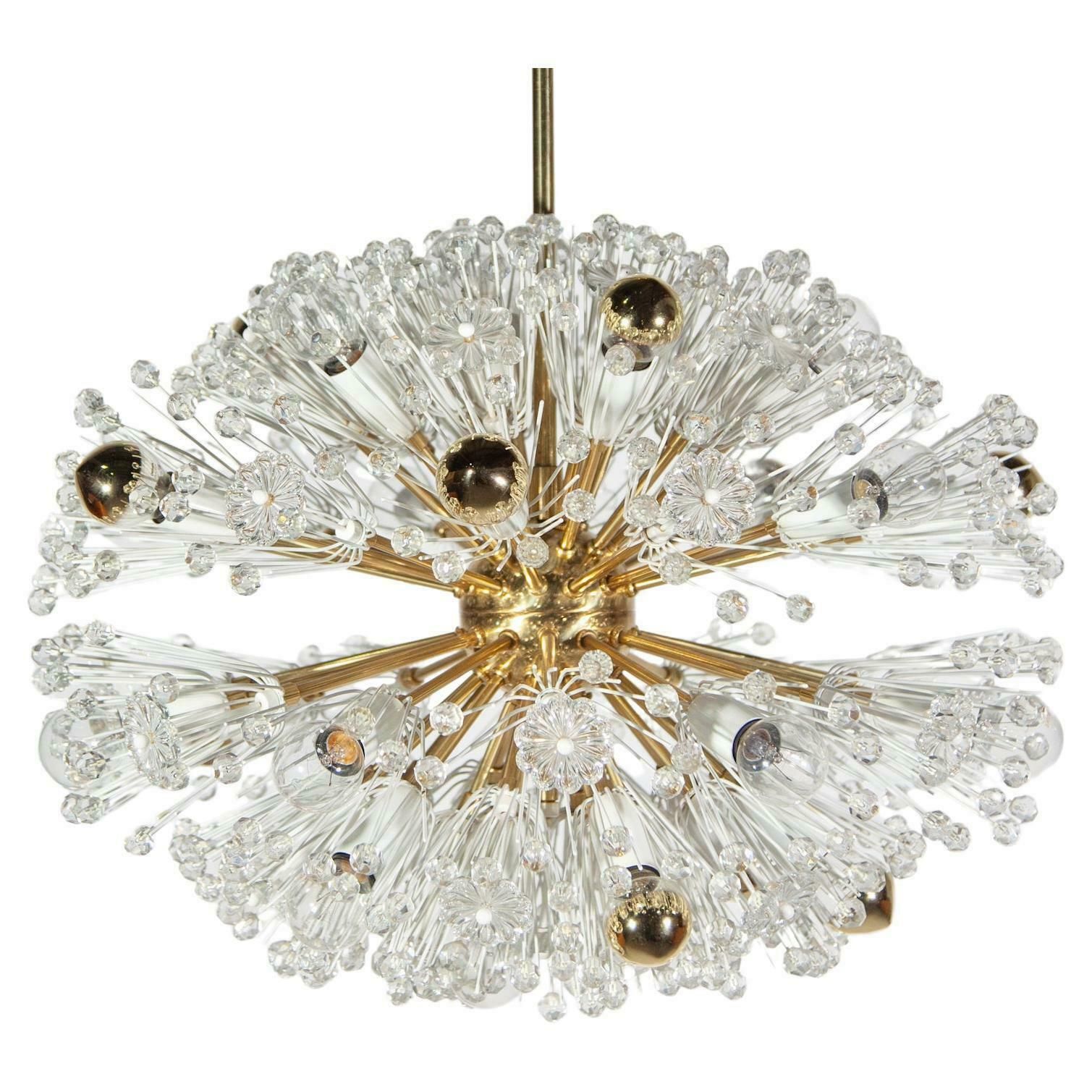 Eclipse Emile Stejnar Blowball Brass A Crystal Chandelier, Rupert Nikoll, 1950s photo 7204.0