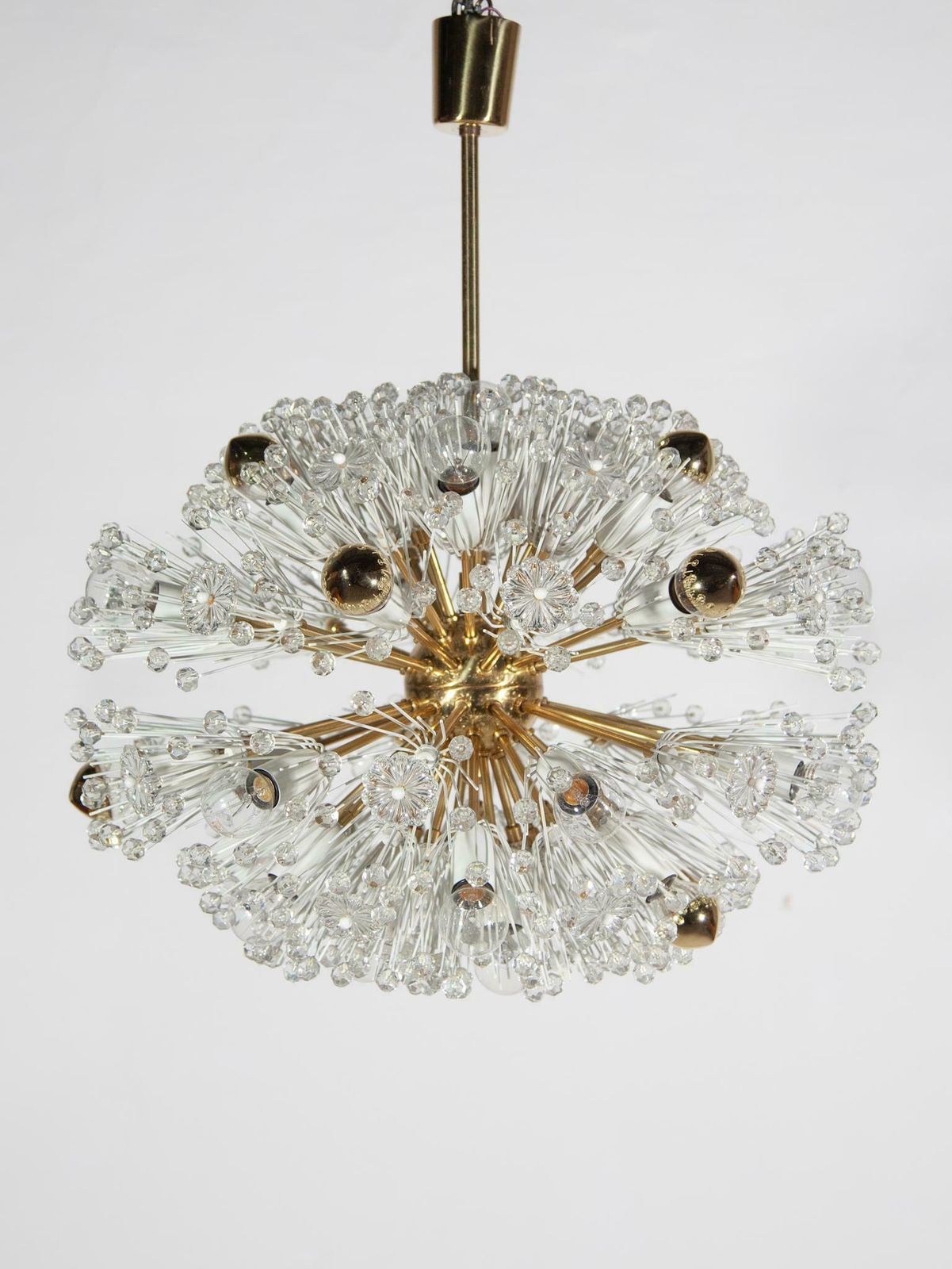 Eclipse Emile Stejnar Blowball Brass A Crystal Chandelier, Rupert Nikoll, 1950s photo vinterior