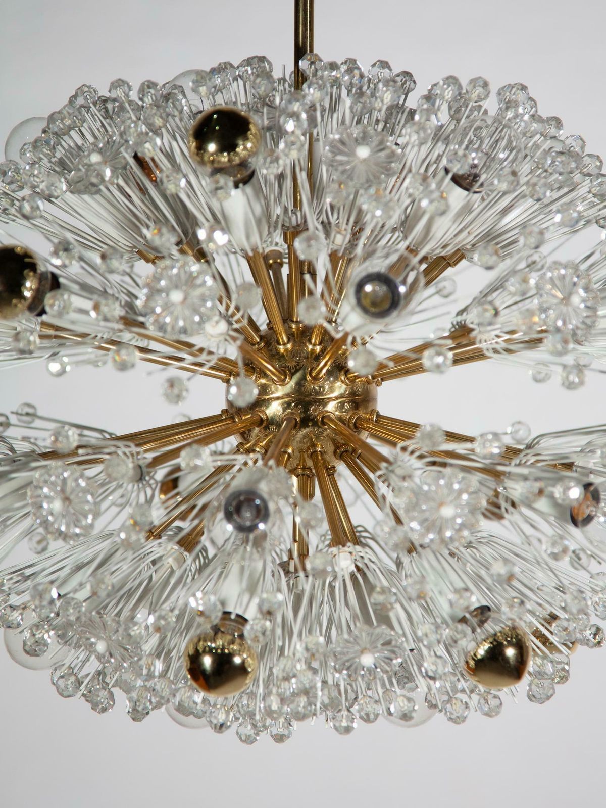 Lighting Eclipse Emile Stejnar Blowball Brass A Crystal Chandelier, Rupert Nikoll, 1950s photo