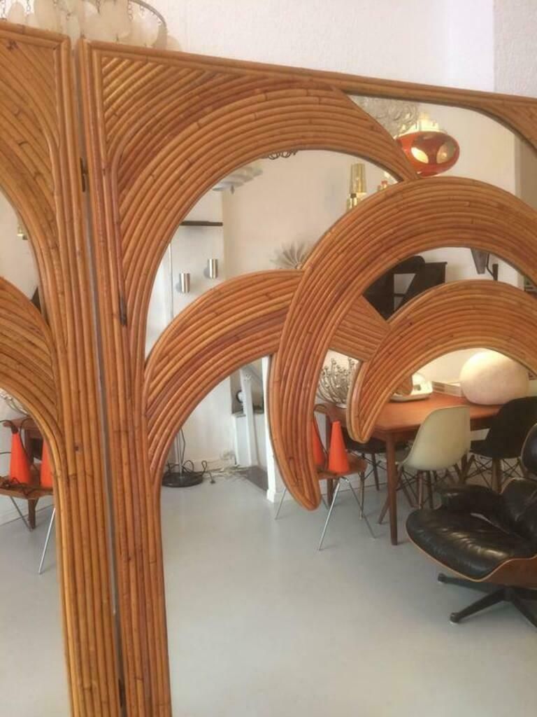 Signed Vivai Del Sud Bamboo Palm Trees Mirrored Screen, Italy, 1970s photo buy