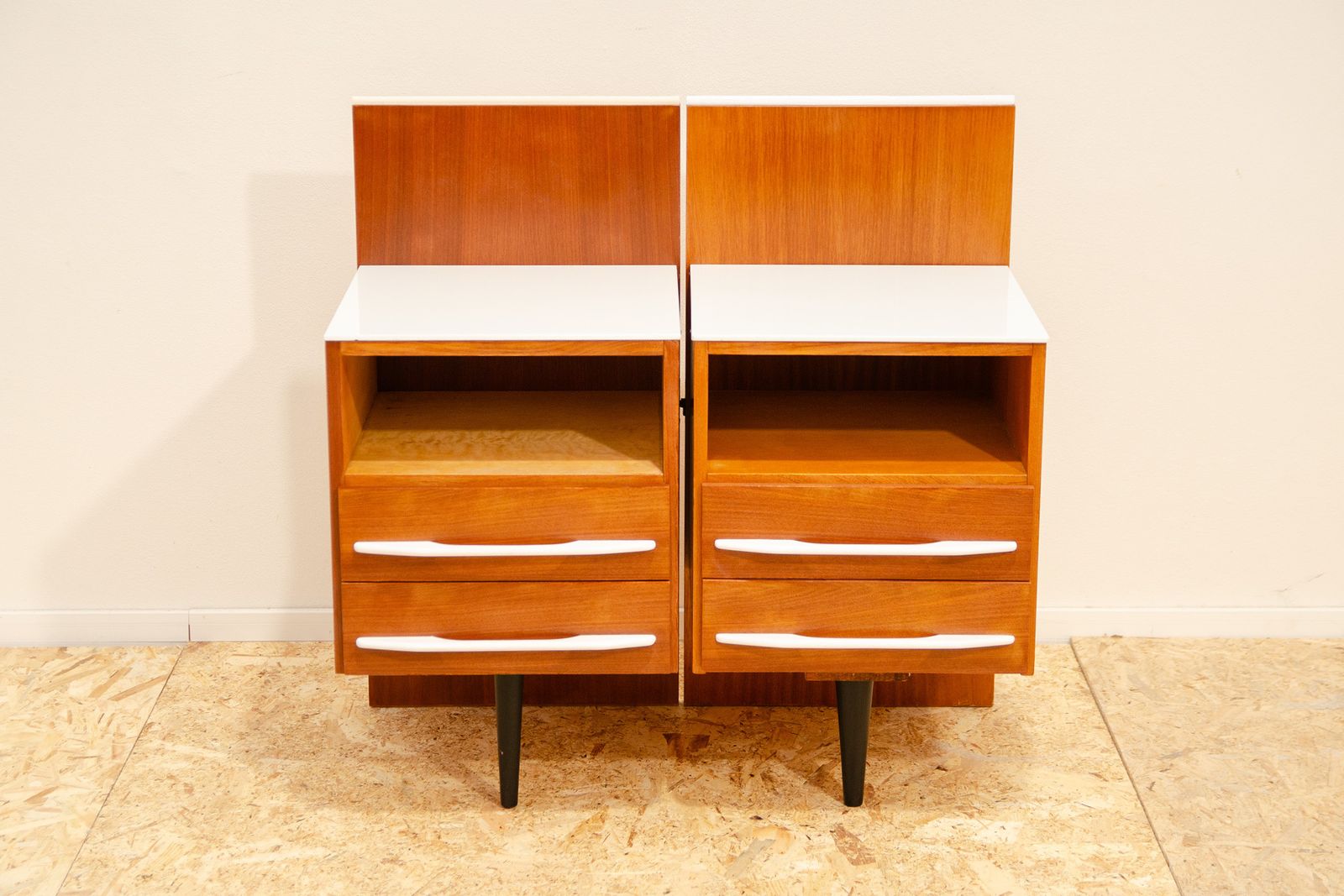 photo for sale Pair Of Fully Renovated Bedside Tables By Mojmír Požár, 1960's, Czechoslovakia