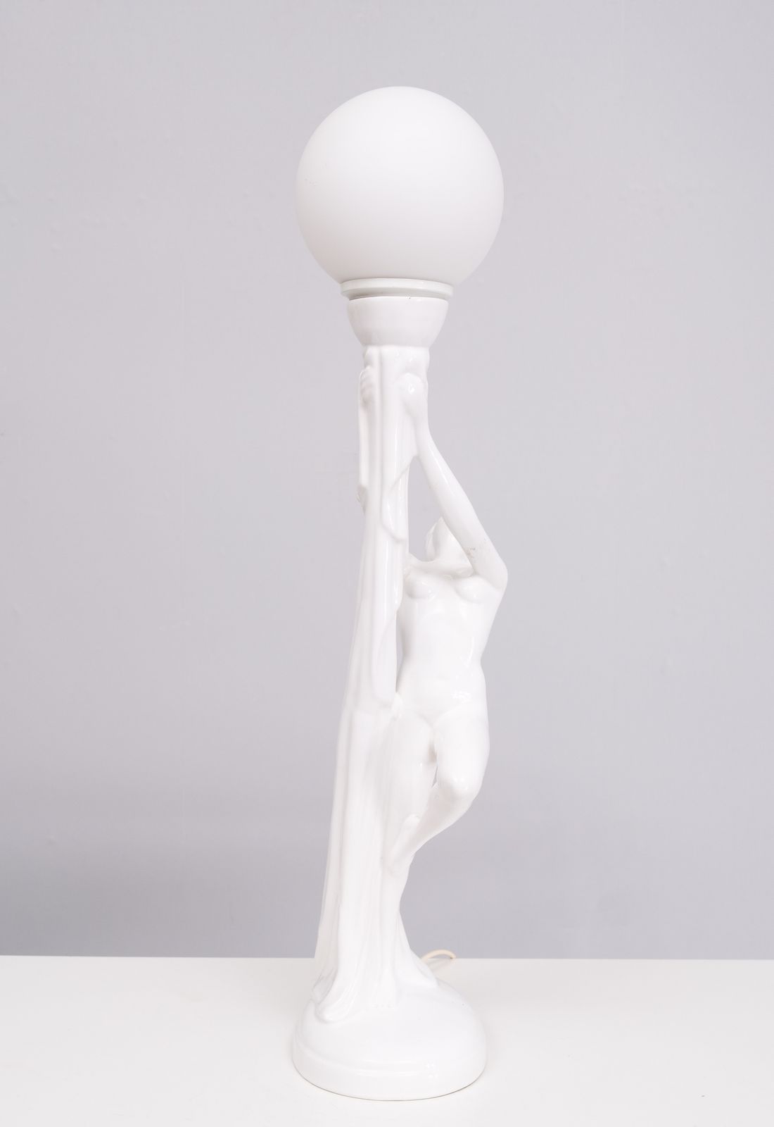 Art Deco White Ceramic Naked Woman Lamp Globe Italy 1970s photo vintage