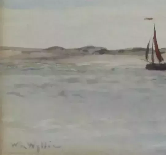 Watercolour By William Lionel Wyllie. Coastal Scene With Sailing Boats photo for sale