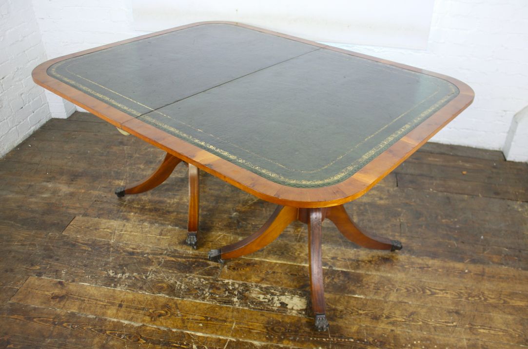 Vintage Pedestal Leather Top Table photo furniture
