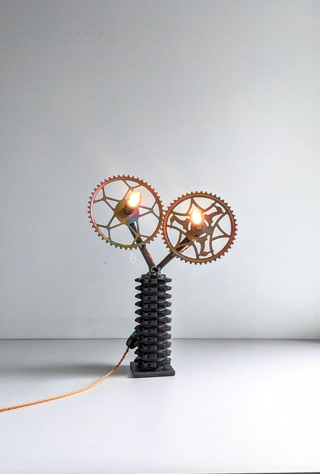Bespoke Handbuilt Light Made Of Bike Parts, Quirky Accent Table Lamp photo furniture