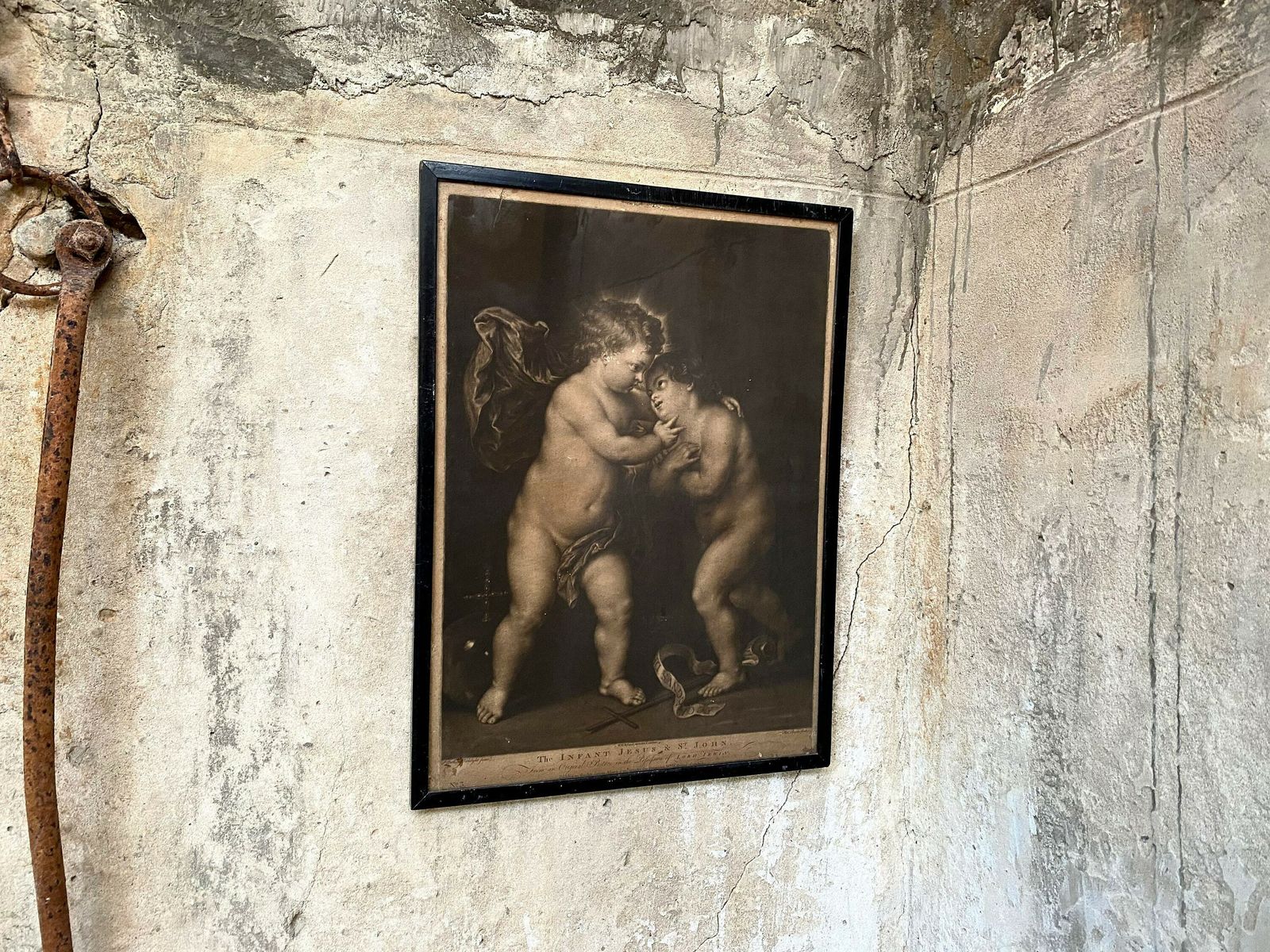 The Infant Jesus & St. John Mezzotint 1772 Print By Thomas Burke   After Anthony Van Dyck  Published By William Ryland photo furniture