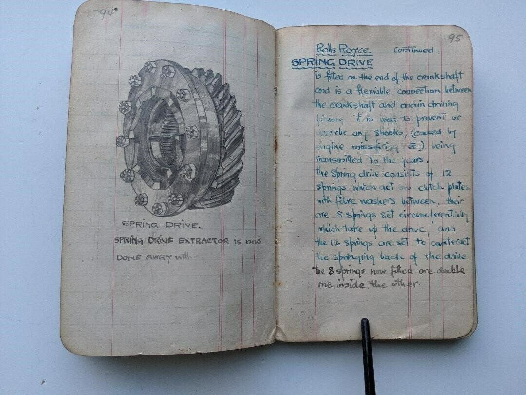 Detailed Mechanics Notebook Of Different Ww1 Engines By Leading Aero Mechanic Lme Dennis S Craddock From 1916 To 1917 photo vintage